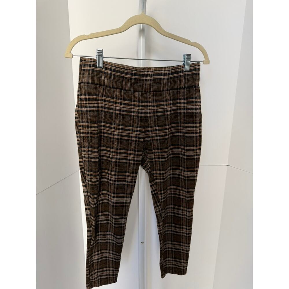 LOFT Outlet Brown Plaid Ankle Pants Size M Petite Pull On Career Pants
